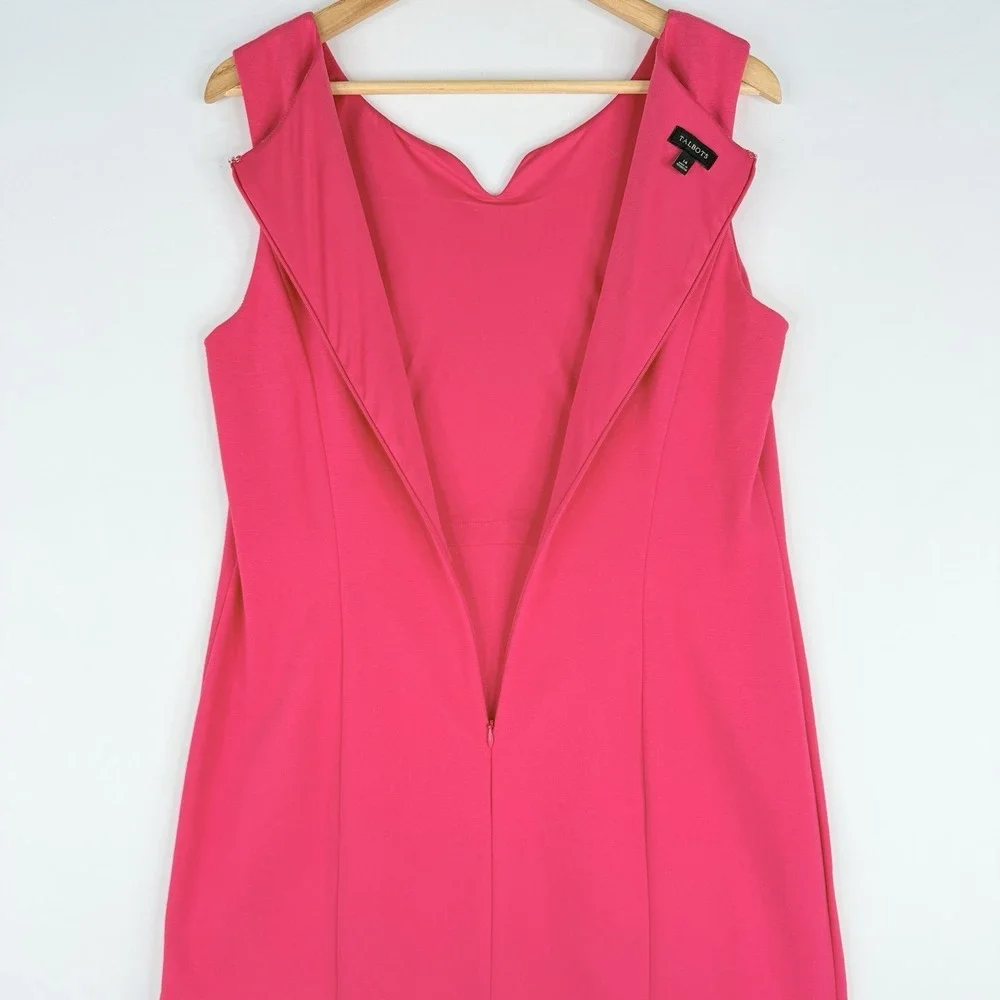Talbots Women's Pink Sleeveless Sheath Dress V Neckline Ponte Knit 14 Rayon/Nylo